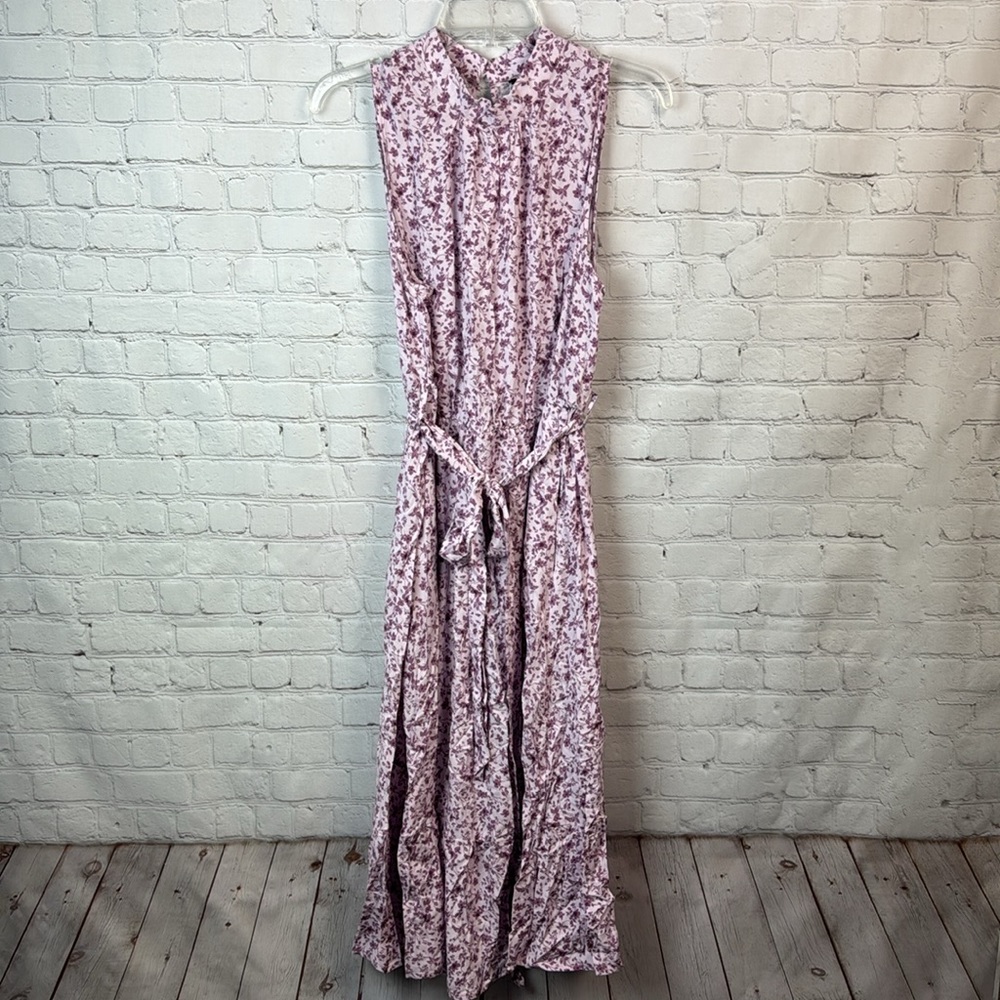 BloomChic Purple Floral Mock Neck Belted Pocket Dress Size 12 Large - Picture 2 of 6